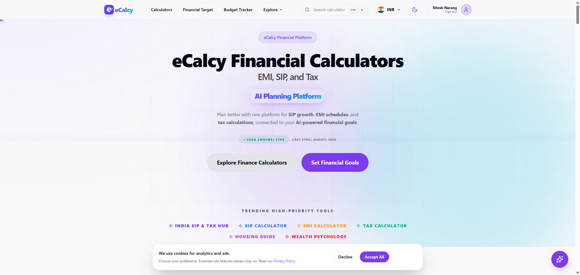 ecalcy.com homepage screenshot — Website Design & Development project by UI Designer