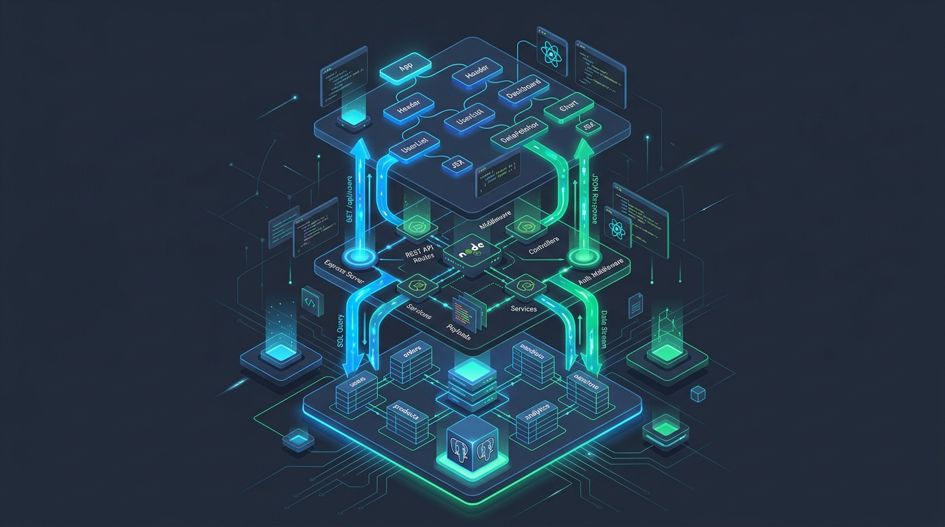 Web development services overview showing tech stack, delivery process, and project types